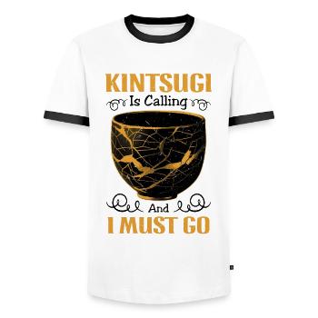 Conception japonaise de réparation de l’or Kintsukuroi - T-shirt contrasté Homme - blanc/noir - Devant - AI Model Female 172 light (172cm) & AI Model Male 178 dark (178cm)