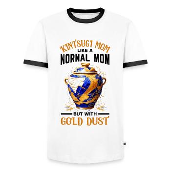 Conception japonaise de réparation de l’or Kintsukuroi - T-shirt contrasté Homme - blanc/noir - Devant - AI Model Female 172 light (172cm) & AI Model Male 178 dark (178cm)