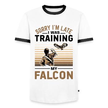 Dicton de Faucon Fauconnier - T-shirt contrasté Homme - blanc/noir - Devant - AI Model Female 172 light (172cm) & AI Model Male 178 dark (178cm)
