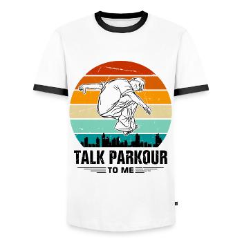 Funny parkour saying - Men's Ringer Shirt - white/black - Front - AI Model Female 172 light (172cm) & AI Model Male 178 dark (178cm)