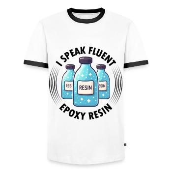 Funny epoxy resin saying - Men's Ringer Shirt - white/black - Front - AI Model Female 172 light (172cm) & AI Model Male 178 dark (178cm)