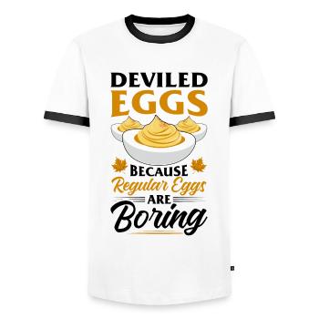 Devil's Egg Spell - Men's Ringer Shirt - white/black - Front - AI Model Female 172 light (172cm) & AI Model Male 178 dark (178cm)