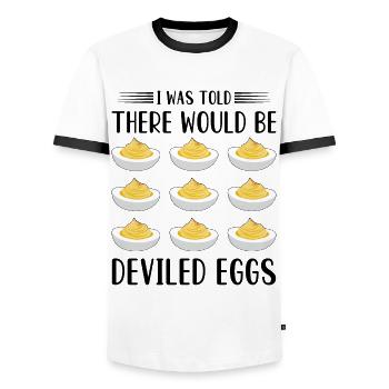 Devil's Egg Spell - Men's Ringer Shirt - white/black - Front - AI Model Female 172 light (172cm) & AI Model Male 178 dark (178cm)