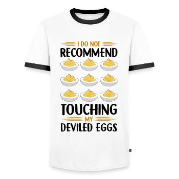 Devil's Egg Spell - Men's Ringer Shirt - white/black - Front - AI Model Female 172 light (172cm) & AI Model Male 178 dark (178cm)