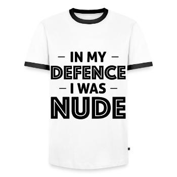 Nudismus Spruch - Männer Kontrast-T-Shirt - Weiß/Schwarz - Vorne - AI Model Female 172 light (172cm) & AI Model Male 178 dark (178cm)