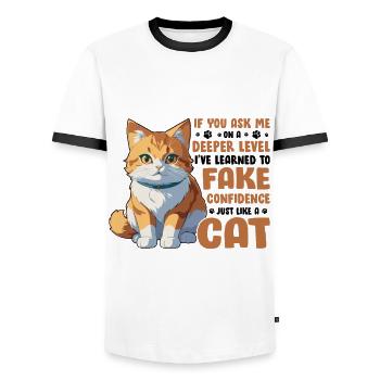 Drôle de dicton de chat - T-shirt contrasté Homme - blanc/noir - Devant - AI Model Female 172 light (172cm) & AI Model Male 178 dark (178cm)