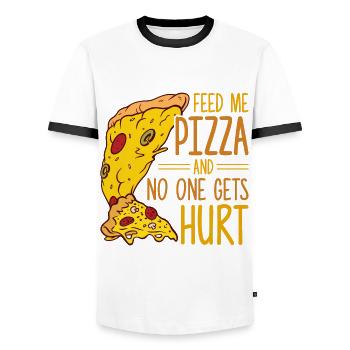 Funny pizza saying - Men's Ringer Shirt - white/black - Front - AI Model Female 172 light (172cm) & AI Model Male 178 dark (178cm)