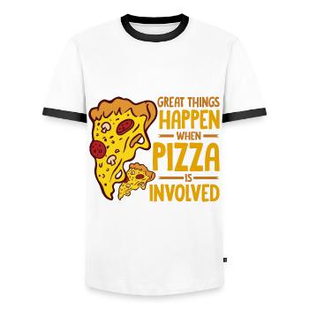 Funny pizza saying - Men's Ringer Shirt - white/black - Front - AI Model Female 172 light (172cm) & AI Model Male 178 dark (178cm)