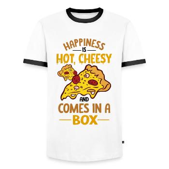 Funny pizza saying - Men's Ringer Shirt - white/black - Front - AI Model Female 172 light (172cm) & AI Model Male 178 dark (178cm)