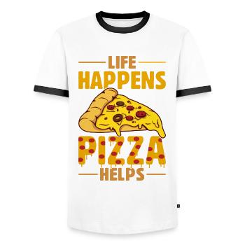 Funny pizza saying - Men's Ringer Shirt - white/black - Front - AI Model Female 172 light (172cm) & AI Model Male 178 dark (178cm)