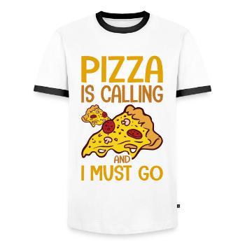 Funny pizza saying - Men's Ringer Shirt - white/black - Front - AI Model Female 172 light (172cm) & AI Model Male 178 dark (178cm)