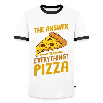 Funny pizza saying - Men's Ringer Shirt - white/black - Front - AI Model Female 172 light (172cm) & AI Model Male 178 dark (178cm)