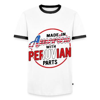 Peruvian Roots Peru Flag Peruano Pride - Men's Ringer Shirt - white/black - Front - AI Model Female 172 light (172cm) & AI Model Male 178 dark (178cm)