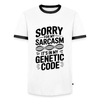 Sarkasmus Gene DNA Genetik - Männer Kontrast-T-Shirt - Weiß/Schwarz - Vorne - AI Model Female 172 light (172cm) & AI Model Male 178 dark (178cm)