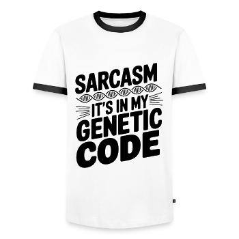 Sarkasmus Gene DNA Genetik - Männer Kontrast-T-Shirt - Weiß/Schwarz - Vorne - AI Model Female 172 light (172cm) & AI Model Male 178 dark (178cm)