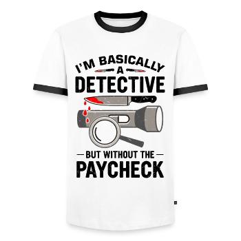 Crime Junkie Merch Crime Podcast True Crime Junkie - T-shirt contrasté Homme - blanc/noir - Devant - AI Model Female 172 light (172cm) & AI Model Male 178 dark (178cm)