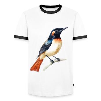 Illustration d’oiseau à l’aquarelle - T-shirt contrasté Homme - blanc/noir - Devant - AI Model Female 172 light (172cm) & AI Model Male 178 dark (178cm)