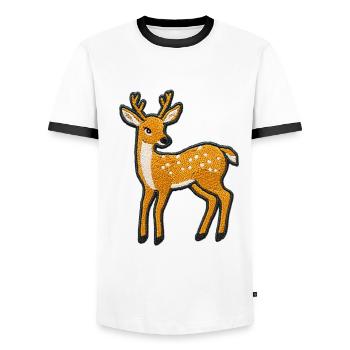 Gesticktes Rehkitz – Niedliches Tierdesign - Männer Kontrast-T-Shirt - Weiß/Schwarz - Vorne - AI Model Female 172 light (172cm) & AI Model Male 178 dark (178cm)