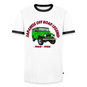 Japanese off-road legend green - Men's Ringer Shirt - white/black - Front - AI Model Female 172 light (172cm) & AI Model Male 178 dark (178cm)