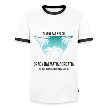 Zlatni Rat Beach Croatia Dalmatia Travel Tshirt - Men's Ringer Shirt - white/black - Front - AI Model Female 172 light (172cm) & AI Model Male 178 dark (178cm)