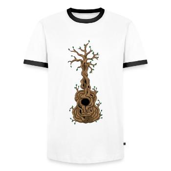 Acoustic guitar Tree of life bass guitarist - Men's Ringer Shirt - white/black - Front - AI Model Female 172 light (172cm) & AI Model Male 178 dark (178cm)