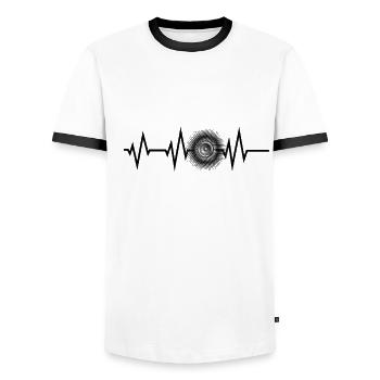 Heartbeat Bass Speaker Sound BPM Frequency - Men's Ringer Shirt - white/black - Front - AI Model Female 172 light (172cm) & AI Model Male 178 dark (178cm)