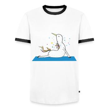 Chemise de licorne Mythical Creature Yoga Magic Gift - T-shirt contrasté Homme - blanc/noir - Devant - AI Model Female 172 light (172cm) & AI Model Male 178 dark (178cm)