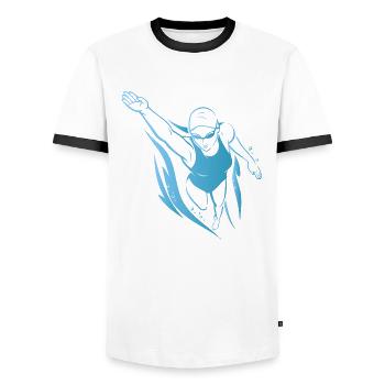 Maillot de bain cadeau de plongée sport piscine - T-shirt contrasté Homme - blanc/noir - Devant - AI Model Female 172 light (172cm) & AI Model Male 178 dark (178cm)