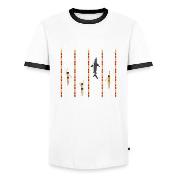 Natation - Chemise cadeau de sports nautiques d'été - T-shirt contrasté Homme - blanc/noir - Devant - AI Model Female 172 light (172cm) & AI Model Male 178 dark (178cm)