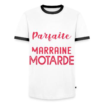 marraine motarde cadeau humour tatie tata moto - T-shirt contrasté Homme - blanc/noir - Devant - AI Model Female 172 light (172cm) & AI Model Male 178 dark (178cm)