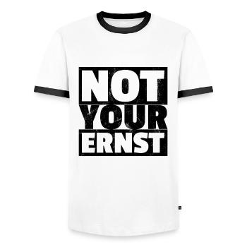 Not Your Ernst - Nicht Dein Ernst Denglisch - Männer Kontrast-T-Shirt - Weiß/Schwarz - Vorne - AI Model Female 172 light (172cm) & AI Model Male 178 dark (178cm)