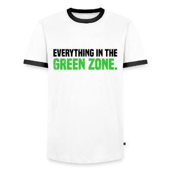 Everything In The Green Zone Redewendung Denglisch - Männer Kontrast-T-Shirt - Weiß/Schwarz - Vorne - AI Model Female 172 light (172cm) & AI Model Male 178 dark (178cm)