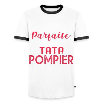 tata pompier cadeau humour femme sapeur pompier - T-shirt contrasté Homme - blanc/noir - Devant - AI Model Female 172 light (172cm) & AI Model Male 178 dark (178cm)