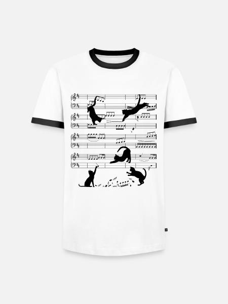Katzen auf Notenlinien - Männer Kontrast-T-Shirt - Weiß/Schwarz