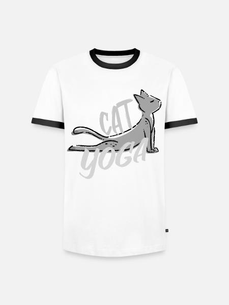 Niedliche Yoga Katze - Männer Kontrast-T-Shirt - Weiß/Schwarz