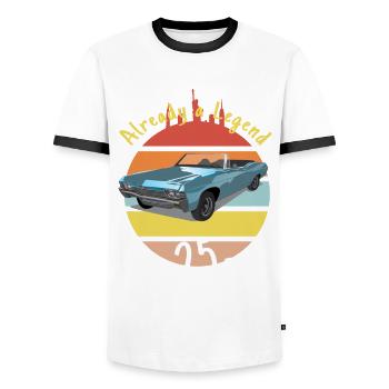 Auto Oldtimer Already Legend - 25. Geburtstag - Männer Kontrast-T-Shirt - Weiß/Schwarz - Vorne - AI Model Female 172 light (172cm) & AI Model Male 178 dark (178cm)