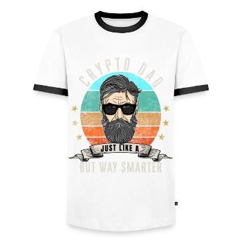 Crypto Dad like a normal Dad - Men's Ringer Shirt - white/black - Front - AI Model Female 172 light (172cm) & AI Model Male 178 dark (178cm)
