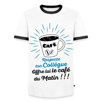 Respecte ton collègue offre lui le café du matin ! - T-shirt contrasté Homme - blanc/noir - Devant - AI Model Female 172 light (172cm) & AI Model Male 178 dark (178cm)