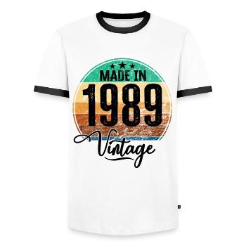 Vintage Made in 1989 Geburtsjahr 1989 Geburtstag - Männer Kontrast-T-Shirt - Weiß/Schwarz - Vorne - AI Model Female 172 light (172cm) & AI Model Male 178 dark (178cm)