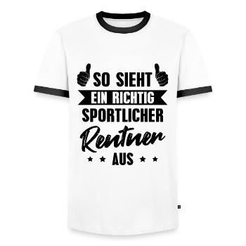 Ruhestand Pension Rente Sportlicher Rentner - Männer Kontrast-T-Shirt - Weiß/Schwarz - Vorne - AI Model Female 172 light (172cm) & AI Model Male 178 dark (178cm)