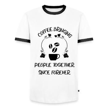 Café Espresso Café - T-shirt contrasté Homme - blanc/noir - Devant - AI Model Female 172 light (172cm) & AI Model Male 178 dark (178cm)
