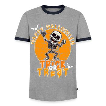 Halloween Design Creepy Skeleton Design - Men's Ringer Shirt - grey/navy  - Front - AI Model Female 172 light (172cm) & AI Model Male 178 light (178cm)