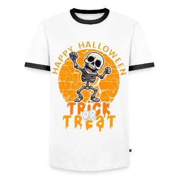 Halloween Design Creepy Skeleton Design - Men's Ringer Shirt - white/black - Front - AI Model Female 172 light (172cm) & AI Model Male 178 dark (178cm)