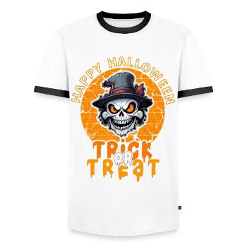 Halloween Design Creepy Skeleton Design - Men's Ringer Shirt - white/black - Front - AI Model Female 172 light (172cm) & AI Model Male 178 dark (178cm)