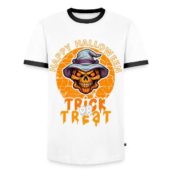 Halloween Design Creepy Skeleton Design - Men's Ringer Shirt - white/black - Front - AI Model Female 172 light (172cm) & AI Model Male 178 dark (178cm)