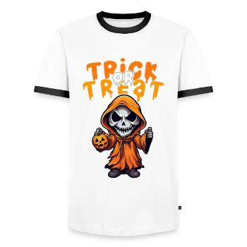 Halloween Design Creepy Skeleton Design - Men's Ringer Shirt - white/black - Front - AI Model Female 172 light (172cm) & AI Model Male 178 dark (178cm)