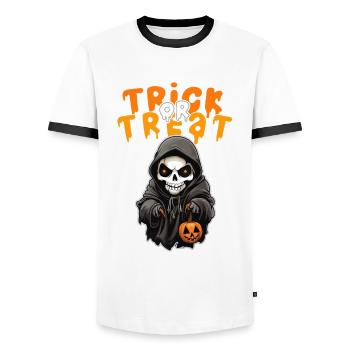 Halloween Design Creepy Skeleton Design - Men's Ringer Shirt - white/black - Front - AI Model Female 172 light (172cm) & AI Model Male 178 dark (178cm)
