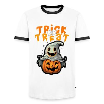 Halloween Design Creepy Pumpkin Design - Men's Ringer Shirt - white/black - Front - AI Model Female 172 light (172cm) & AI Model Male 178 dark (178cm)