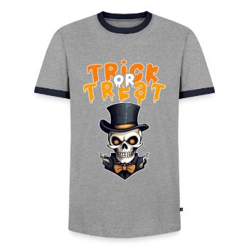 Halloween Design Creepy Skeleton Design - Men's Ringer Shirt - grey/navy  - Front - AI Model Female 172 light (172cm) & AI Model Male 178 light (178cm)