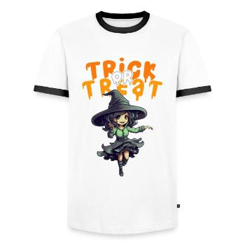 Halloween Design Hexe Witch Design - Men's Ringer Shirt - white/black - Front - AI Model Female 172 light (172cm) & AI Model Male 178 dark (178cm)